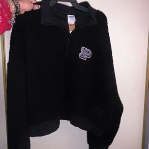 PINK Victoria's Secret Black Fleece Cropped Quarter-Zip
